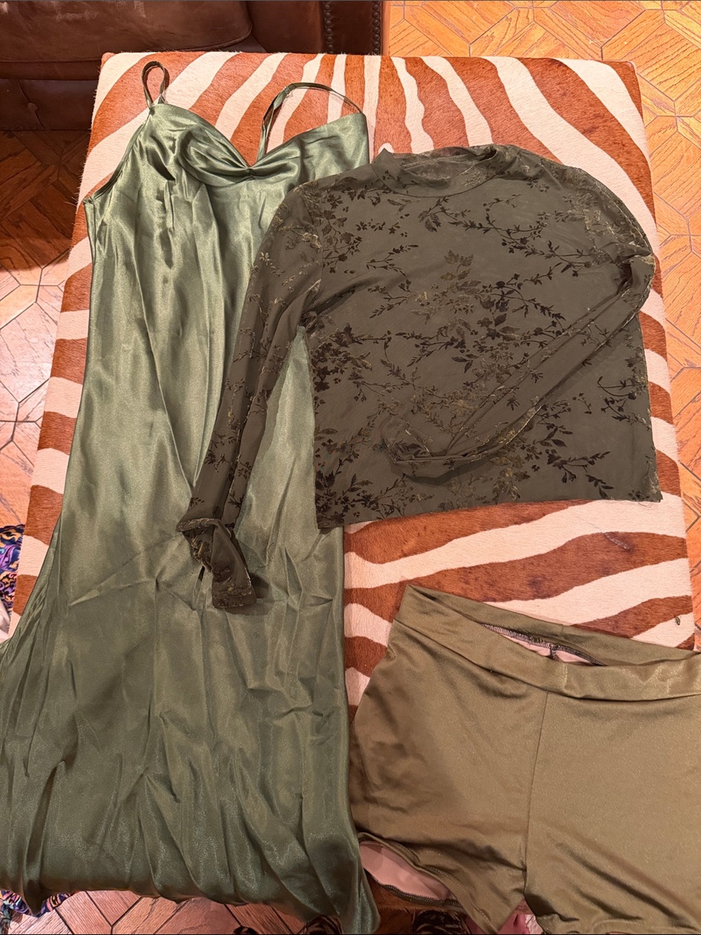 Contemporary Dance Costume - Olive Green Slip Dress & Matching lace Top.